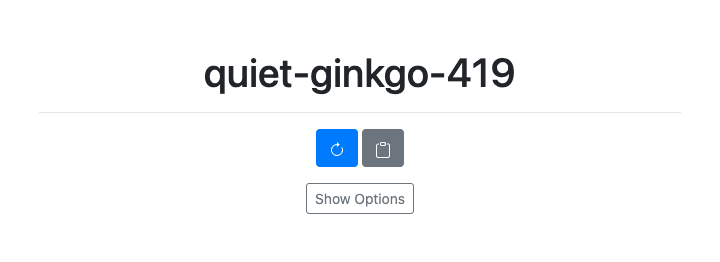 The Name-On web app generating a new adjective-noun-number combo on each click